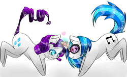 Size: 900x542 | Tagged: safe, artist:girlformer, dj pon-3, rarity, vinyl scratch, g4, female, lesbian, rariscratch, shipping