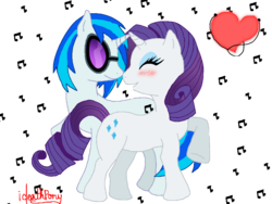 Size: 900x675 | Tagged: safe, artist:ideathpony, dj pon-3, rarity, vinyl scratch, pony, unicorn, g4, blushing, female, heart, lesbian, mare, music notes, rariscratch, shipping, simple background, transparent background