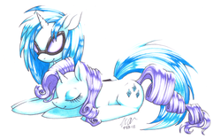 Size: 900x566 | Tagged: safe, artist:digsie, dj pon-3, rarity, vinyl scratch, g4, female, lesbian, rariscratch, shipping