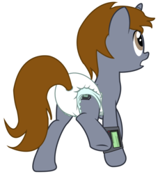 Size: 900x993 | Tagged: dead source, safe, artist:cupcakescankill, oc, oc only, oc:littlepip, pony, unicorn, fallout equestria, ambiguous gender, butt, cutie mark, diaper, fanfic, fanfic art, female, hooves, horn, mare, non-baby in diaper, open mouth, pipbuck, plot, simple background, solo, tail, tail hole, transparent background