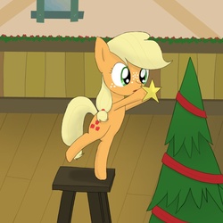 Size: 900x900 | Tagged: safe, artist:ganonlink, applejack, g4, christmas tree, filly, tree