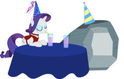 Size: 3885x2480 | Tagged: safe, artist:fuzzywuff, rarity, tom, g4, cargo ship, drink, eyes closed, hat, party, party hat, rockcon, ship:raritom, shipping, simple background, straw, table, transparent background, vector