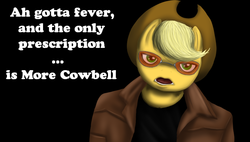 Size: 720x409 | Tagged: safe, artist:textris92, applejack, earth pony, pony, g4, accent, applejack's hat, christopher walken, cowboy hat, female, glasses, hat, mare, more cowbell, parody, saturday night live