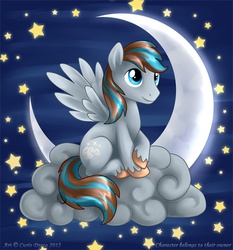 Size: 650x696 | Tagged: safe, artist:curiodraco, oc, oc only, oc:silvercloud, pegasus, pony, cloud, moon, solo