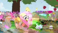 Size: 1920x1080 | Tagged: safe, angel bunny, fluttershy, pony, g4, glitch, hub logo