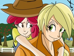 Size: 1451x1102 | Tagged: safe, artist:frankaraya, apple bloom, applejack, human, g4, humanized