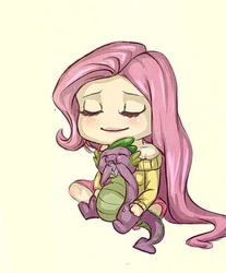 Size: 417x504 | Tagged: safe, artist:mellifluousadventure, fluttershy, spike, g4, chibi, duo, humanized, simple background, spikelove