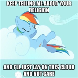 Size: 250x250 | Tagged: safe, rainbow dash, g4, all caps, image macro, impact font, religion