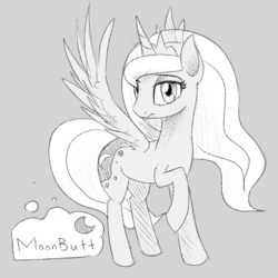 Size: 1000x1000 | Tagged: safe, artist:sirpayne, princess luna, pony, g4, female, monochrome, raised hoof, simple background, sketch, solo