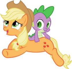 Size: 3500x3376 | Tagged: safe, artist:sulyo, applejack, spike, dragon, earth pony, pony, g4, butt touch, female, hand on butt, male, massage, petting, scratching, ship:applespike, shipping, simple background, straight, transparent background, vector