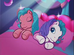 Size: 640x480 | Tagged: safe, screencap, heart bright, star flight, pony, g3, two for the sky, bed, duo, sleeping