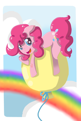 Size: 2000x3000 | Tagged: safe, artist:nommienom, pinkie pie, earth pony, pony, g4, balloon, female, rainbow, solo, that pony sure does love balloons, then watch her balloons lift her up to the sky