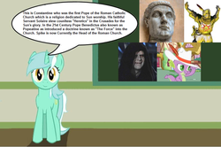 Size: 887x589 | Tagged: safe, lyra heartstrings, spike, g4, chalkboard, dark souls, darth sidious, emperor palpatine, human studies101 with lyra, parody, pope, praise the sun, religion, solaire of astora, star wars, the spike pope