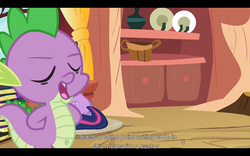 Size: 1024x640 | Tagged: safe, screencap, spike, twilight sparkle, dragon, g4, spike at your service, male, youtube caption