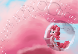 Size: 1300x910 | Tagged: safe, artist:eytosh, pinkie pie, earth pony, pony, g4, bubble, female, in bubble, pinkie pie trapped in a bubble, solo