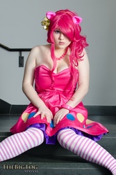 Size: 600x900 | Tagged: safe, artist:breefaith, artist:thebigtog, pinkie pie, human, g4, anime boston, anime boston 2012, brittany lauda, clothes, cosplay, irl, irl human, jewelry, necklace, pearl necklace, photo, sitting, solo, stockings, thigh highs