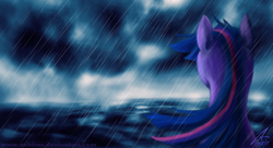 Size: 5100x2784 | Tagged: safe, artist:zubirus, twilight sparkle, g4, high res, ocean, rain