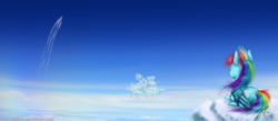 Size: 5100x2230 | Tagged: safe, artist:zubirus, rainbow dash, g4, cloud, cloudsdale, cloudy, scenery