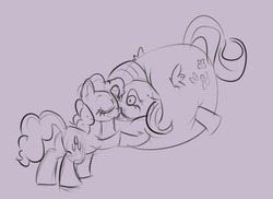 Size: 757x552 | Tagged: safe, fluttershy, pinkie pie, earth pony, pegasus, pony, g4, butt, duo, female, flutterblimp, inflation, kiss inflation, kiss on the lips, kissing, lesbian, mare, plot, ship:flutterpie, shipping, spherical inflation