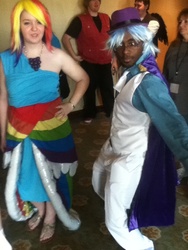 Size: 720x960 | Tagged: safe, rainbow dash, trixie, human, g4, cosplay, irl, irl human, photo, rule 63