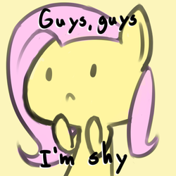 Size: 500x500 | Tagged: safe, artist:sepent, part of a set, fluttershy, pony, g4, :<, captain obvious, cute, dot eyes, female, shaped like itself, shyabetes, simple background, solo, truth, yellow background
