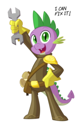 Size: 1850x3000 | Tagged: safe, artist:equestria-prevails, spike, g4, crossover, fix-it felix jr., male, older, simple background, solo, transparent background, wreck-it ralph, wrench
