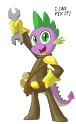 Size: 1850x3000 | Tagged: safe, artist:equestria-prevails, spike, dragon, g4, crossover, fix-it felix jr., male, older, simple background, solo, transparent background, wreck-it ralph, wrench