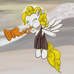 Size: 2000x2000 | Tagged: safe, artist:drakmire, surprise, angel, pony, g1, g4, female, flugelhorn, g1 to g4, generation leap, horn, solo