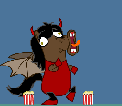 Size: 400x350 | Tagged: safe, oc, oc only, bat pony, pony, animated, dumb running ponies, meme, mulp, popcorn, solo, tongue out