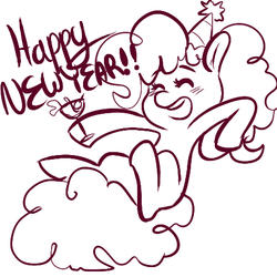 Size: 450x450 | Tagged: safe, artist:mt, pinkie pie, earth pony, pony, g4, blushing, cute, diapinkes, drunk, female, happy new year, hat, holiday, martini, monochrome, new years eve, party hat, solo