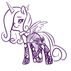 Size: 450x450 | Tagged: safe, artist:mt, princess cadance, queen chrysalis, alicorn, pony, g4, butt, clothes, costume, female, lingerie, mare, monochrome, plot, solo, stockings