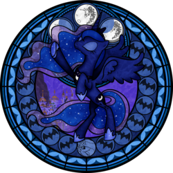 Size: 894x894 | Tagged: safe, artist:akili-amethyst, princess luna, bat, disney, dive to the heart, kingdom hearts, moon, stained glass
