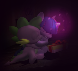 Size: 900x819 | Tagged: safe, artist:gonzalolog, spike, twilight sparkle, g4, 3d, gmod, hug, present