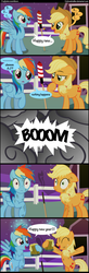 Size: 1000x3040 | Tagged: safe, artist:coltsteelstallion, applejack, rainbow dash, earth pony, pegasus, pony, g4, ^^, applejack's hat, cider, comic, cowboy hat, dialogue, explosion, eyes closed, female, fireworks, hat, mare, new year, speech bubble, text, tower of pimps