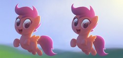 Size: 800x377 | Tagged: safe, artist:benhickling, scootaloo, g4, 3d, cross eye stereogram, cute, cutealoo, eye puzzle, female, flying, stereoscopy