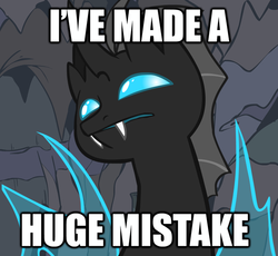 Size: 625x574 | Tagged: safe, artist:dinkelion, oc, oc only, oc:doppel, changeling, ask doppel, arrested development, bust, catchphrase, i've made a huge mistake, image macro, meme, portrait, solo, text