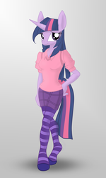 Size: 3000x5000 | Tagged: safe, artist:romus91, twilight sparkle, anthro, g4, clothes, skirt, stockings, sweater