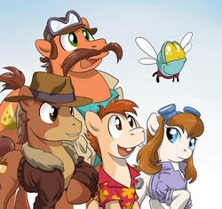 Size: 800x754 | Tagged: safe, artist:doomy, parasprite, chip, chip and dale rescue rangers, dale, gadget hackwrench, monterey jack, paraspritized, ponified, species swap, zipper (chip and dale rescue rangers)