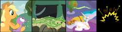 Size: 2309x608 | Tagged: safe, artist:shad-ran, applejack, princess celestia, spike, g4, comic