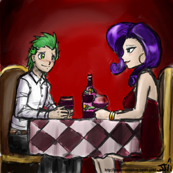 Size: 800x800 | Tagged: safe, artist:johnjoseco, artist:michos, rarity, spike, human, g4, duo, female, humanized, male, older, ship:sparity, shipping, straight, wine