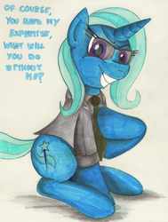 Size: 1813x2399 | Tagged: safe, artist:jamescorck, trixie, g4, clothes, fallout, fallout: new vegas, grin, mr. fantastic, parody, smiling