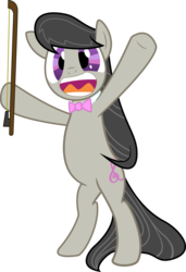 Size: 4493x6576 | Tagged: safe, artist:fuzzywuff, octavia melody, earth pony, pony, g4, absurd resolution, bipedal, bow (instrument), bowtie, cello bow, cutie mark, female, hooves, mare, open mouth, simple background, solo, teeth, transparent background, vector, x all the y