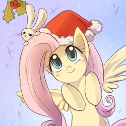 Size: 500x500 | Tagged: safe, artist:keterok, angel bunny, fluttershy, g4, hat, holly, santa hat