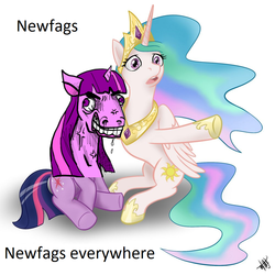 Size: 1000x1000 | Tagged: safe, princess celestia, twilight sparkle, g4, newfag