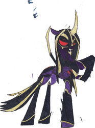 Size: 772x1036 | Tagged: safe, artist:mosspath48, queen chrysalis, changeling, robot, robot changeling, g4, blackarachnia, crossover, queen chrysabot, transformers, transformers animated