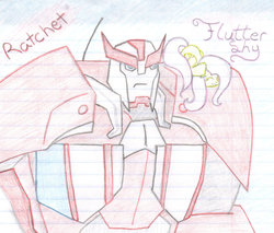 Size: 900x767 | Tagged: safe, fluttershy, g4, ratchet, transformers