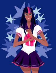 Size: 500x659 | Tagged: safe, artist:kvitrika, twilight sparkle, human, g4, clothes, dark skin, humanized, sailor uniform, school uniform