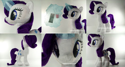 Size: 1366x734 | Tagged: safe, artist:eebharas, rarity, pony, g4, aura, glowing, glowing horn, horn, irl, magic, magic aura, photo, plushie, solo