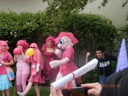 Size: 960x720 | Tagged: safe, pinkie pie, human, g4, balloon, cosplay, dan, dan vs, irl, irl human, photo, ponysuit