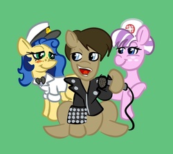 Size: 825x736 | Tagged: safe, artist:wizardski, nurse sweetheart, oc, oc:milky way, pony, g4, clothes, female, iron maiden, jacket, leather jacket, mare, ponified